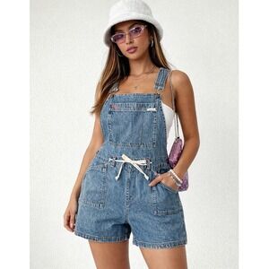 Zana-Di Vintage Y2K Denim Shortalls Blue Drawstring Waist Overalls Women's Sz.22